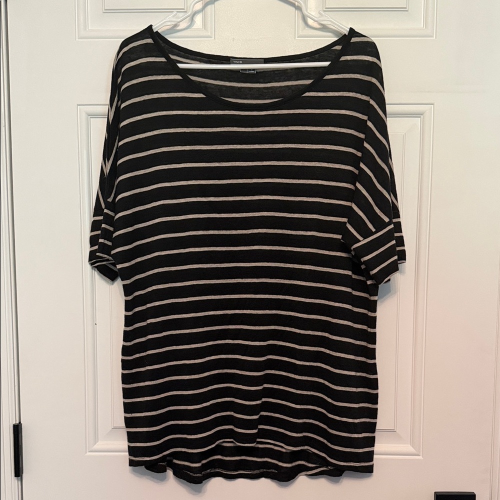 Vince Black and Cream Striped Long Sleeve Top